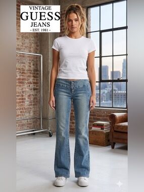 Vintage Guess Light Blue Button-Fly Flare Jeans